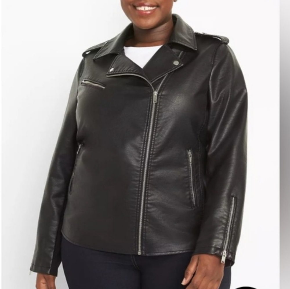 Lane Bryant Faux-Leather Moto Stretch Sleeve Jacket Size 18/20
